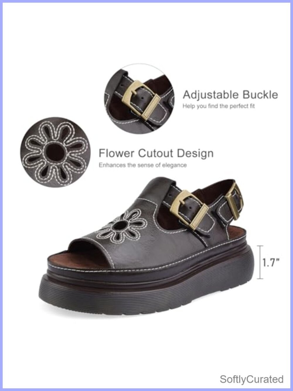 QIV Flower Platform Sandals Chunky Fisherman Buckle Open-Toe - Picture 4 of 6